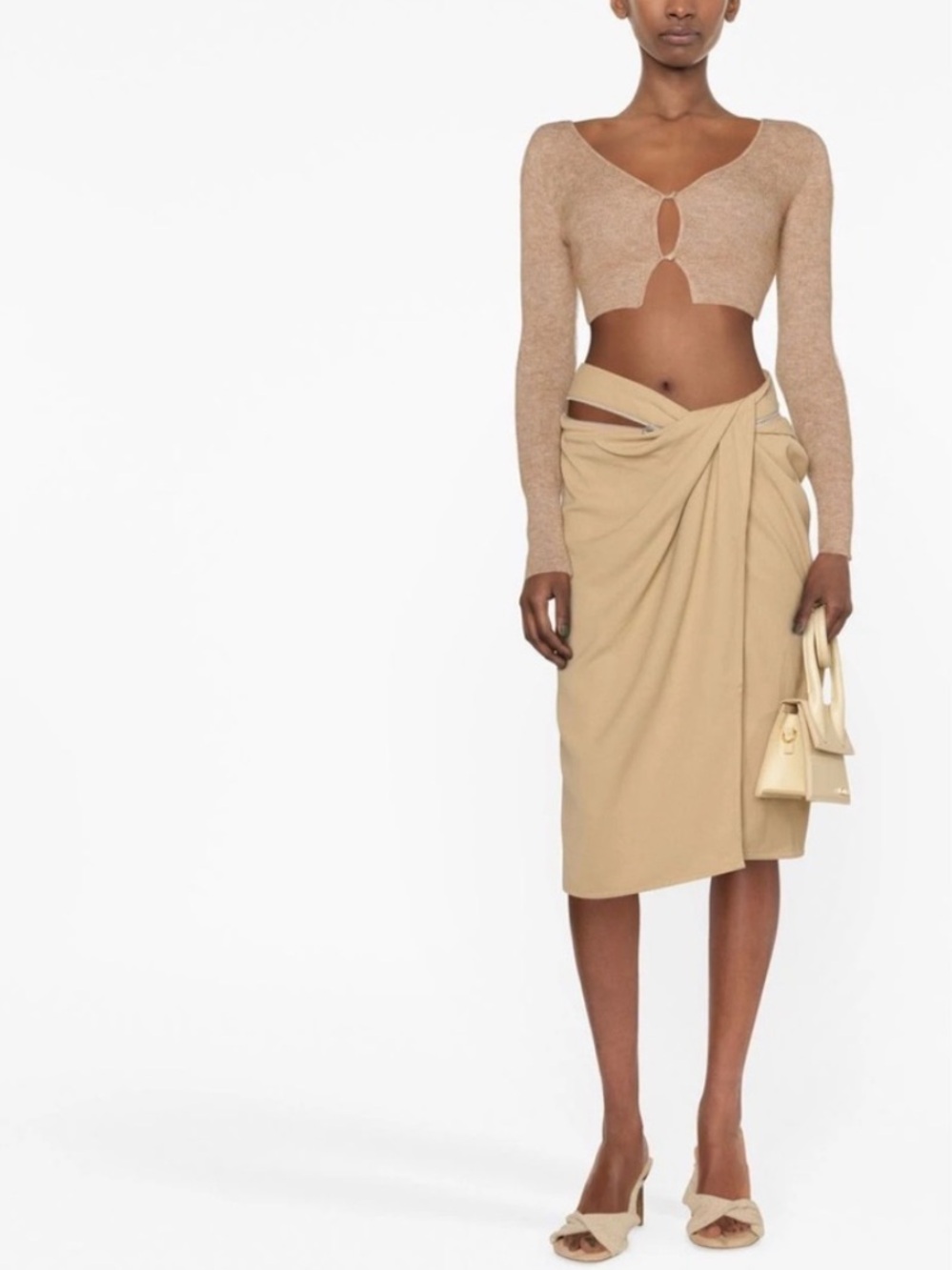 Jacquemus Bodri Wrap Midi Skirt Beige Sand Size US 4 FR36 NWT - Picture 3 of 6
